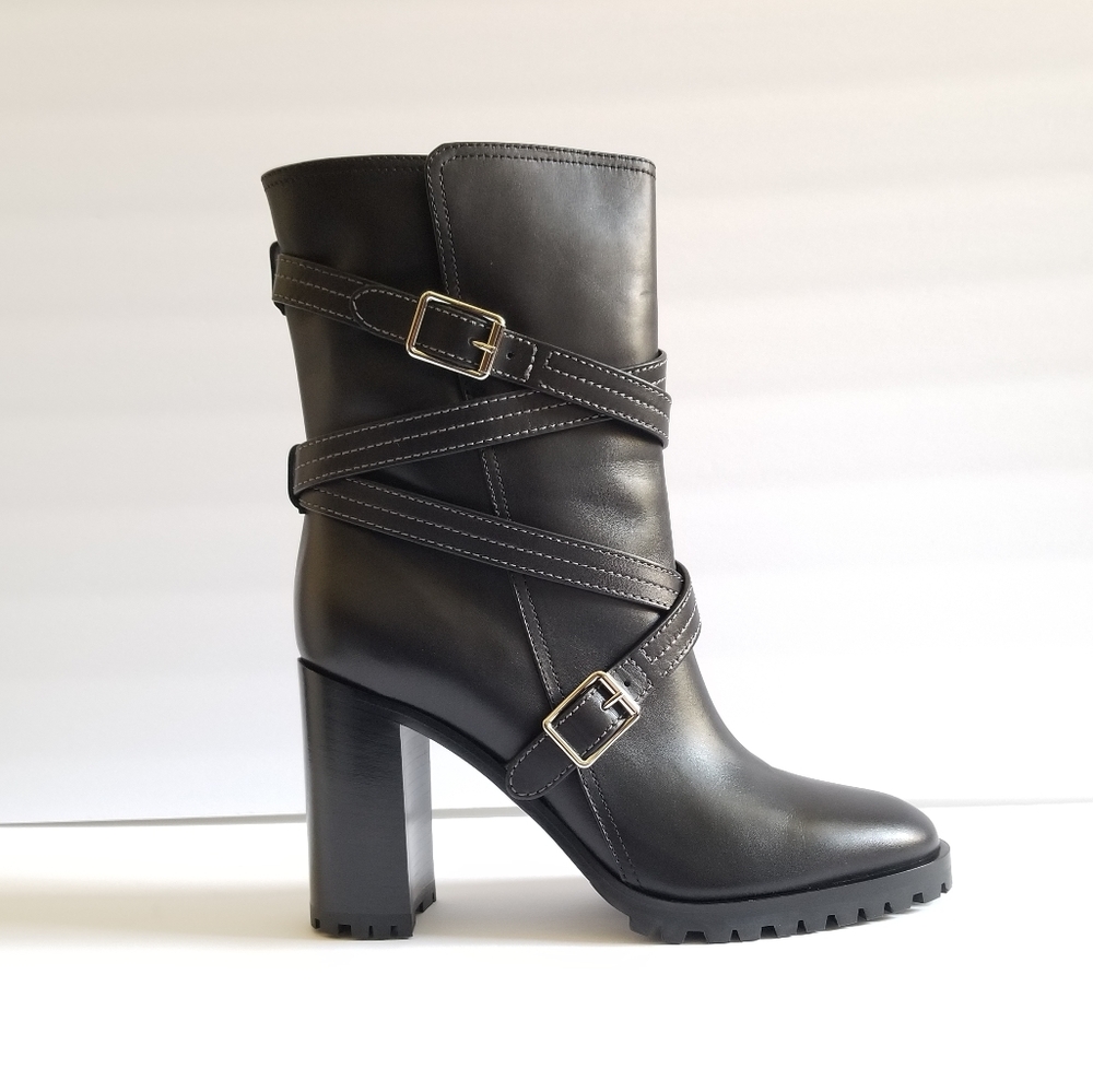 Gianvito Rossi Maren Leather Buckle Calf Boots Size EU 40 Black - Picture 2 of 13